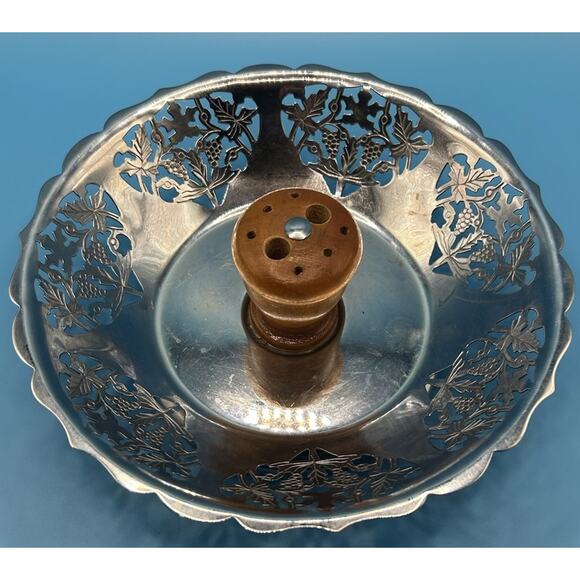 Vintage Krome Kraft Farber Bros Aluminum Nut Bowl Intricate Nut Cracker - Picture 1 of 8